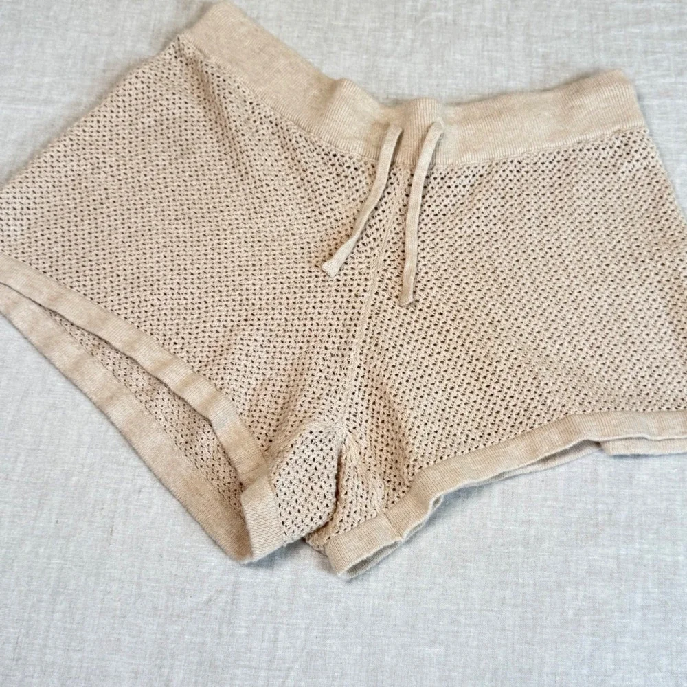 Pact Crochet Knit Shorts Womens S Beige Beachside Linen Crochet Organic Cotton